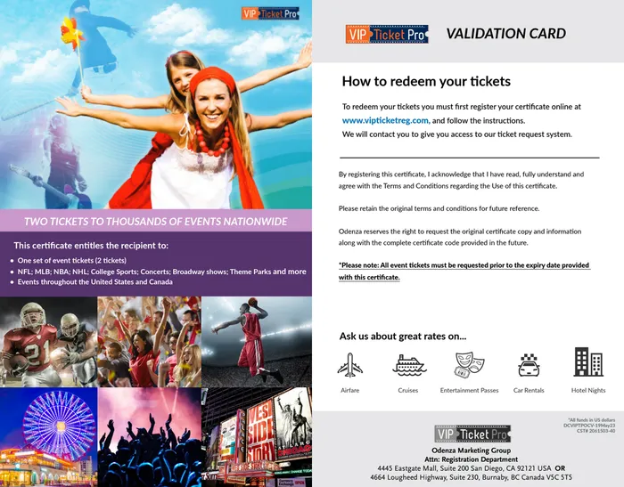 Odenza VIP Ticket Program redemption email with instructions