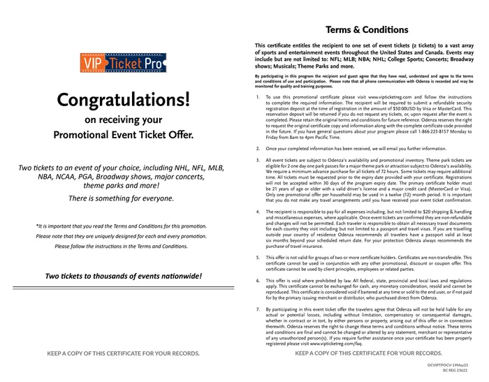 Terms and conditions section of the Odenza redemption email