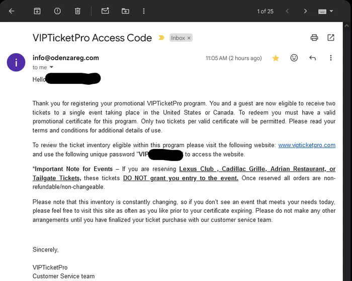 Odenza access code confirmation email