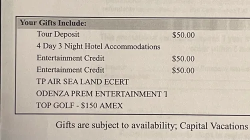 The $399 Air, Sea, and Land prize package from Capital Vacations