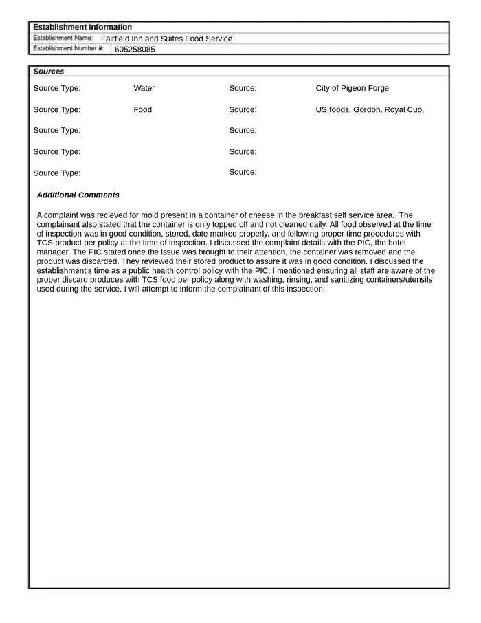 Tennessee Department of Health inspection report for the hotel, page 4