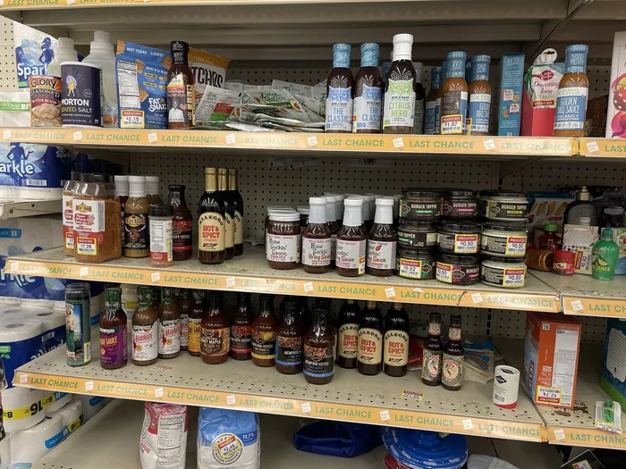 Kroger clearance shelf tucked away in a low-traffic area of the store