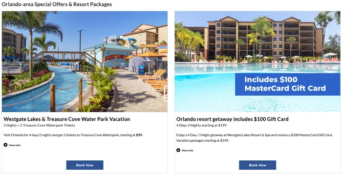 Westgate Orlando package offers: 3 nights from $99 with two Treasure Cove tickets, or from $199 with a $100 gift card