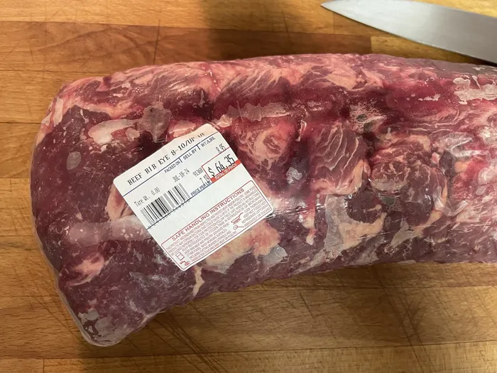 Utility grade beef ribeye roll purchased from Metro Chef
