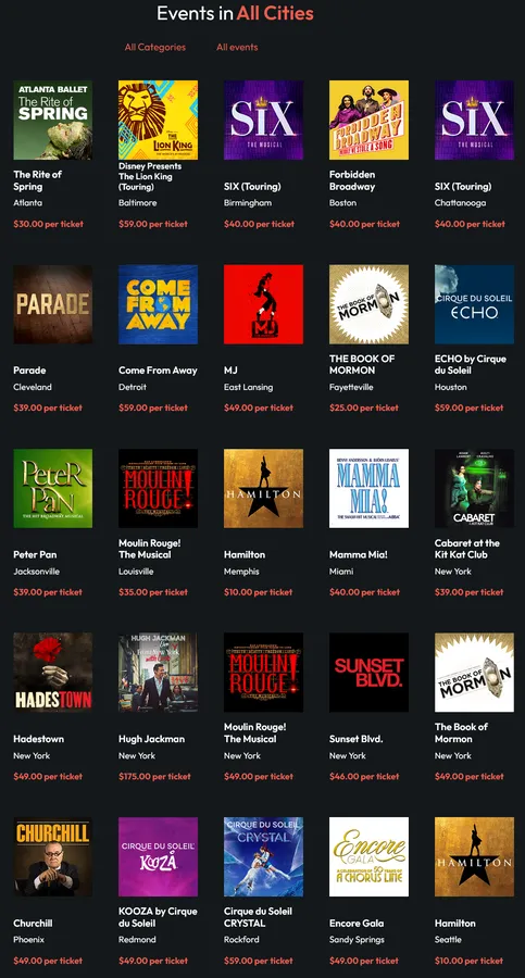 List of shows available through the Lucky Seat ticket lottery