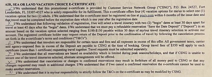 Booking process requirements for redeeming the Air, Sea, and Land Package