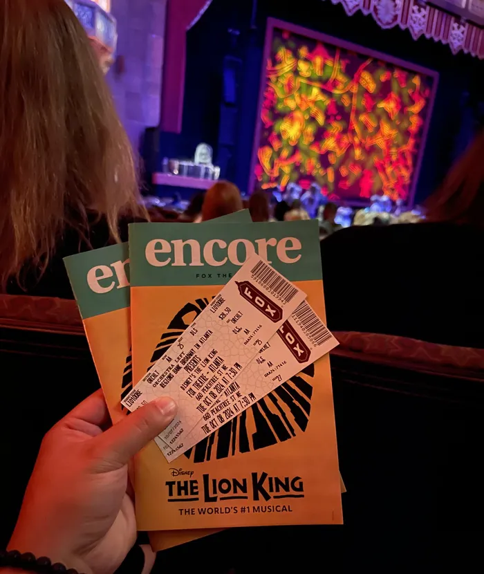 Front orchestra Lion King tickets won through the Lucky Seat lottery