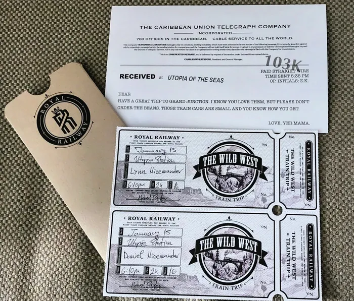 Commemorative telegram ticket packet for Royal Railway: Utopia Station