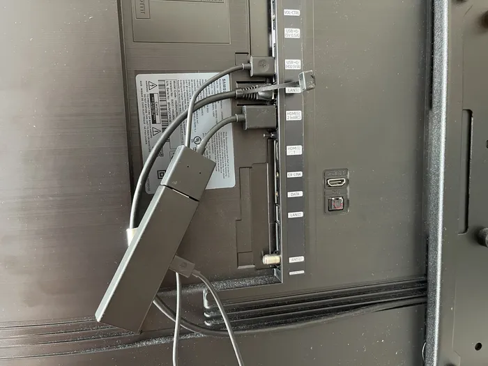 HDMI and USB ports on the back panel of a Royal Caribbean Samsung TV