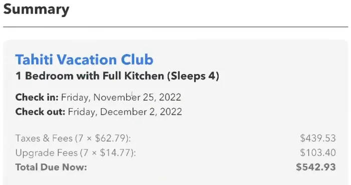 Order summary showing the total cost for a Las Vegas resort stay booked through Orb.co